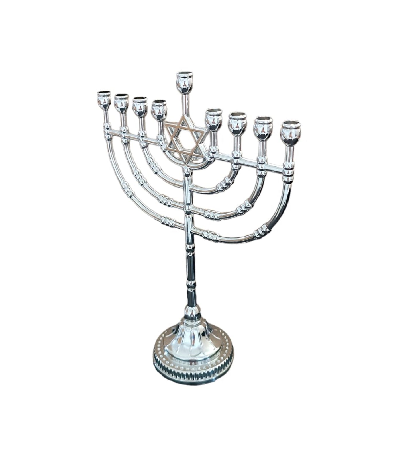 Hanukkah Menorah 9 candle Holder 8.5 Inch Height Hanukkiah With David Star Silver Tone
