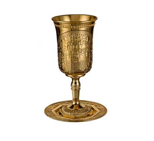 Big Kiddush Cup Elijah the prophet Gold Plated,Passover Elijah Cup