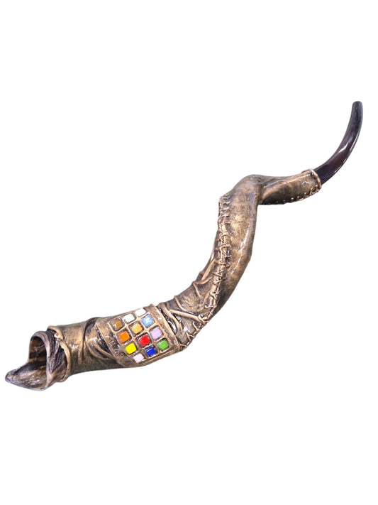 Yemenite Kudu Shofar – Handcrafted with Leather and Hoshen Stones