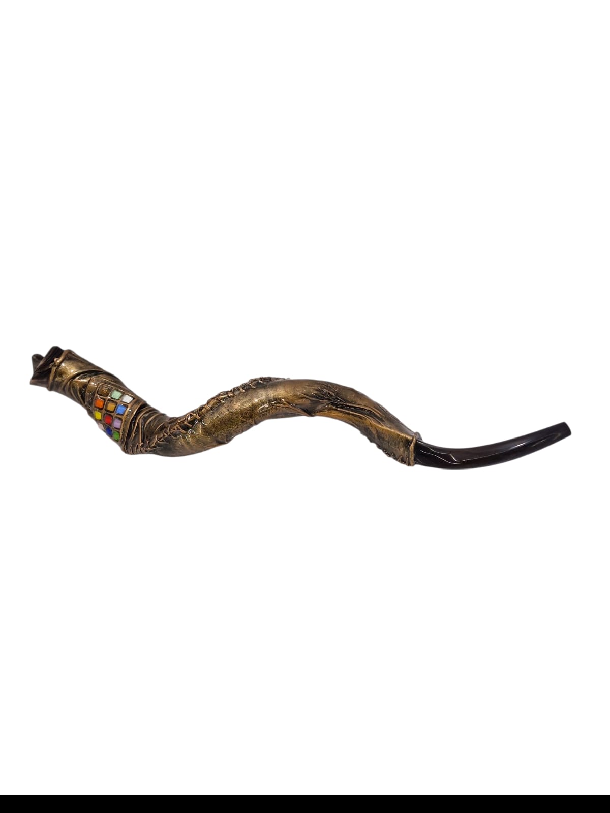 Yemenite Kudu Shofar – Handcrafted with Leather and Hoshen Stones