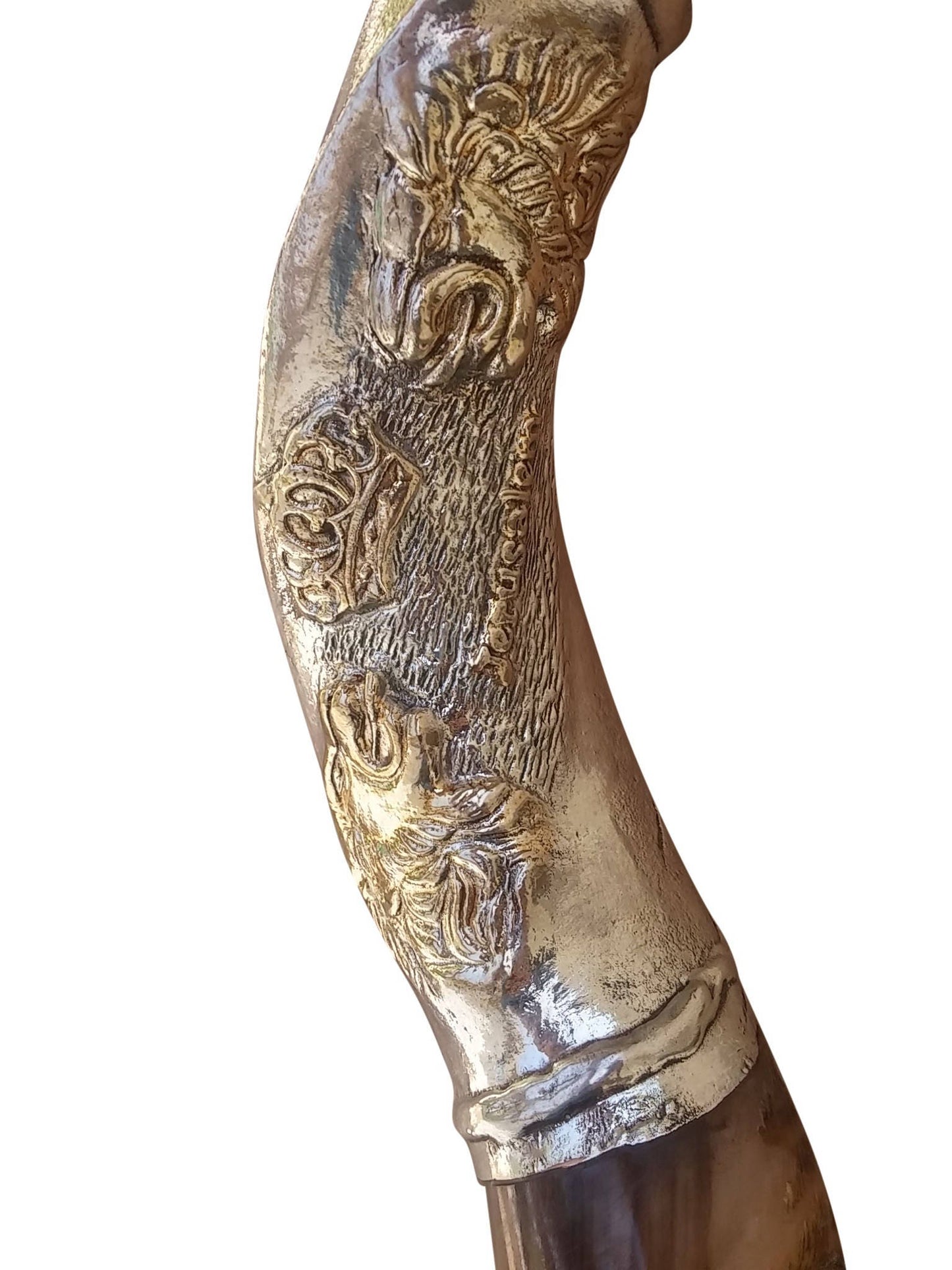 Yemenite Kudu Horn Shofar 30" - 32'' Silver coated Plates -AMAZING DESIGN