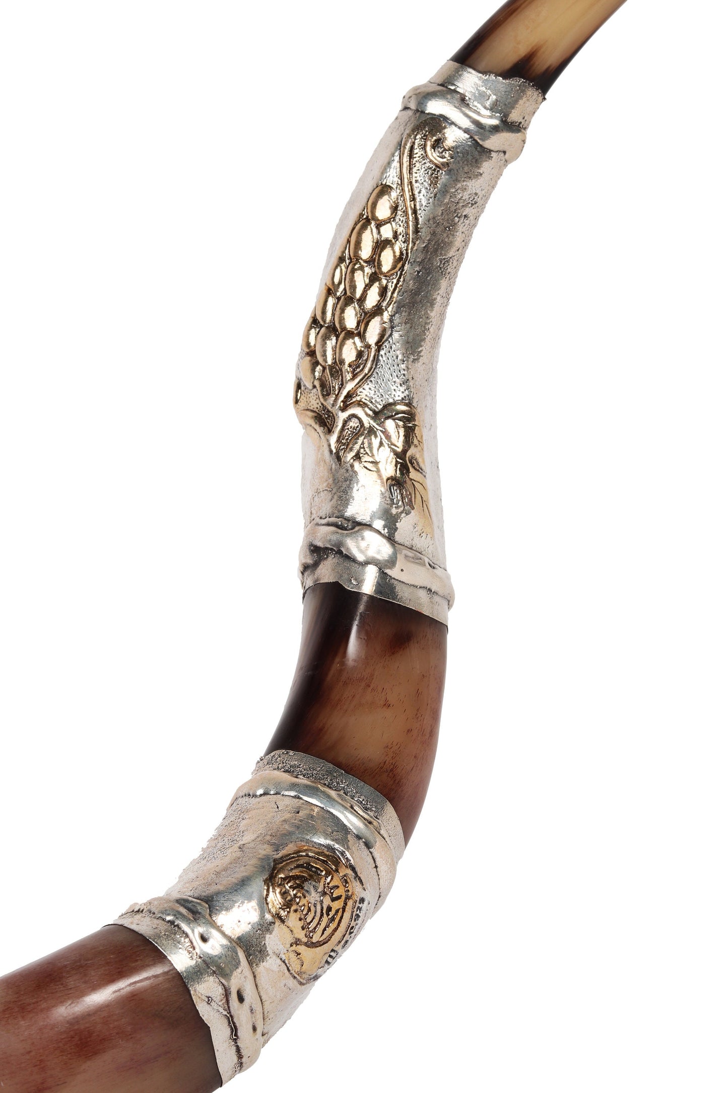 Yemenite Kudu Horn Shofar 30" - 32'' Silver Coated Plates -Lion of Judah