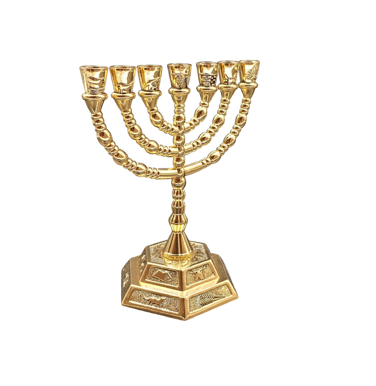 Seven Branches Menorah 12 Tribes Golden Color- Free & Fast Shipment In USA