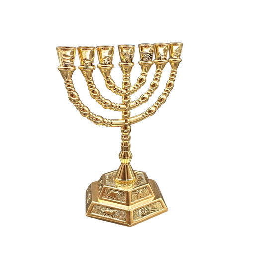 Seven Branches Menorah 12 Tribes Golden Color- Free & Fast Shipment In USA