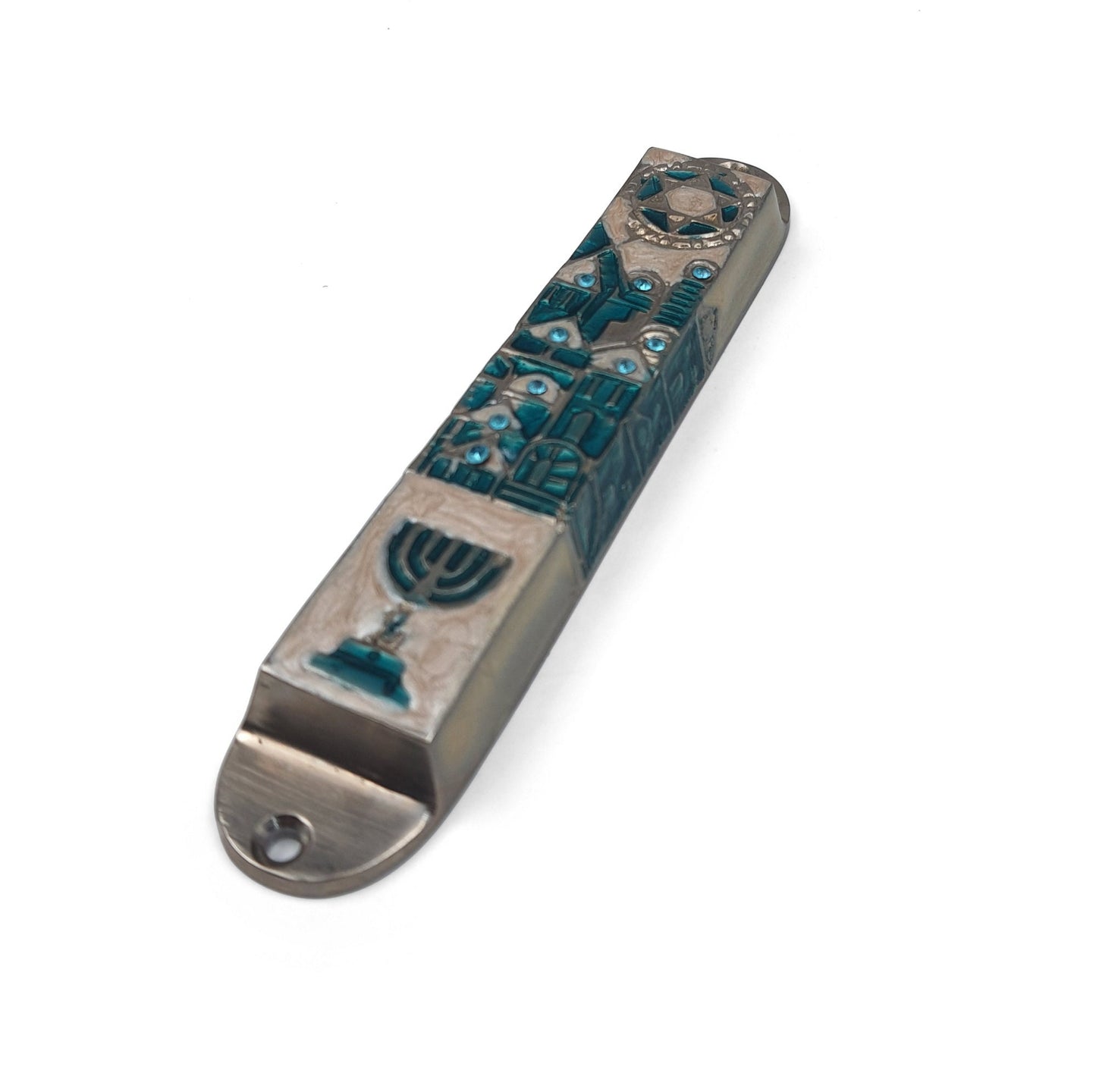 Jerusalem Design Door Mezuzah Case - For 10 cm Scroll with enamel And Stones