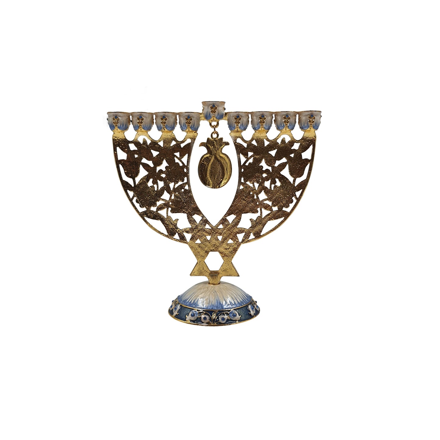 Hanukkah Menorah Chanukkiah, Jewish 9 Branch Candlesticks Design With Star Of David And Pomegranate