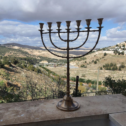 Jerusalem Temple Menorah Antique Style XXL 7 Branch Menorah 54 Cm, 21.3 Inch Made Of Brass Copper Authentic Design