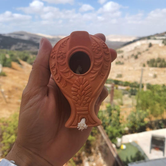 8 Herodian Oil Lamp With Wick Biblical Antique Replica Oil Lamp Israel Jewish Judaica Gift