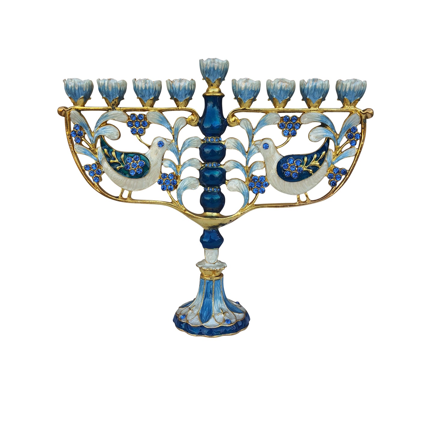 Hanukkah Menorah - Jewish Chanukkiha 6.5 Inch Height Decorated With Enamel