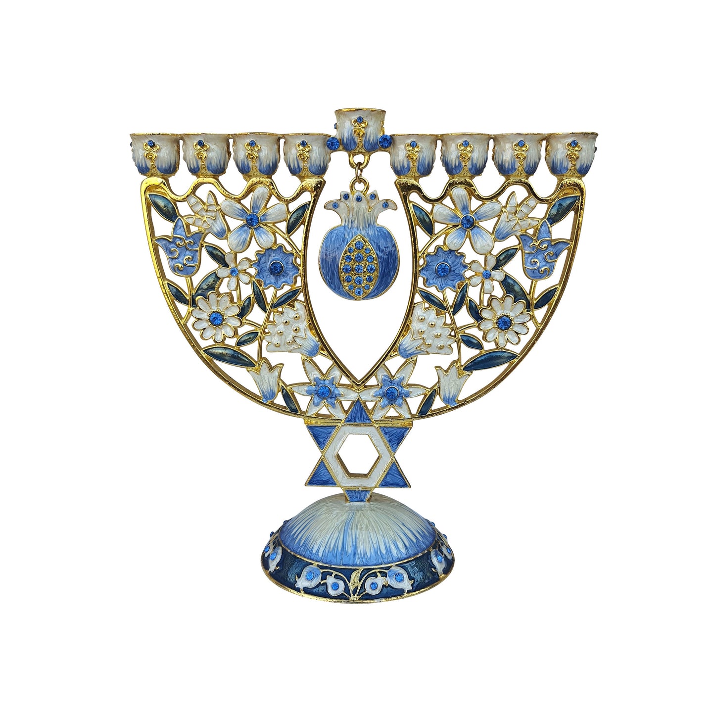 Hanukkah Menorah - Jewish Chanukkiha 6.3 Inch Height Decorated With Enamel