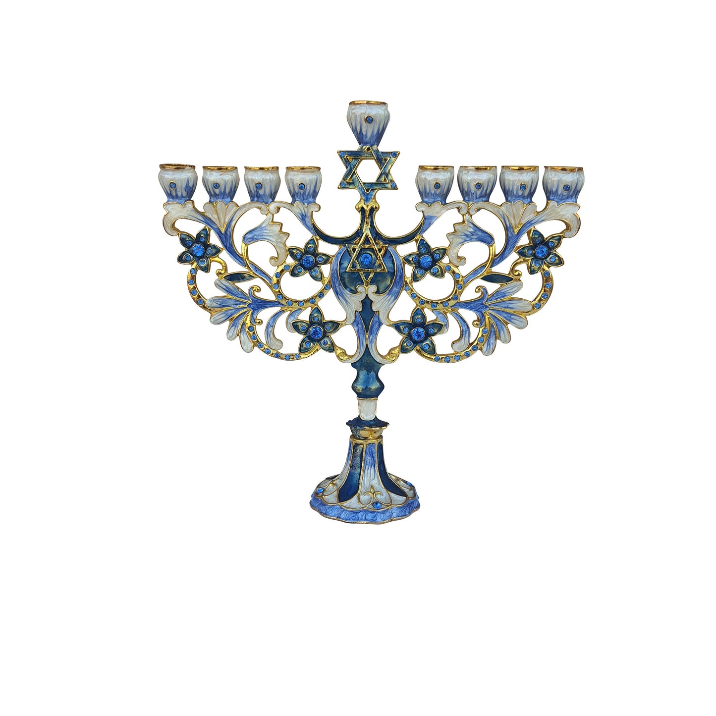 Hanukkah Menorah - Jewish Chanukkiha 7 Inch Height Decorated With Enamel
