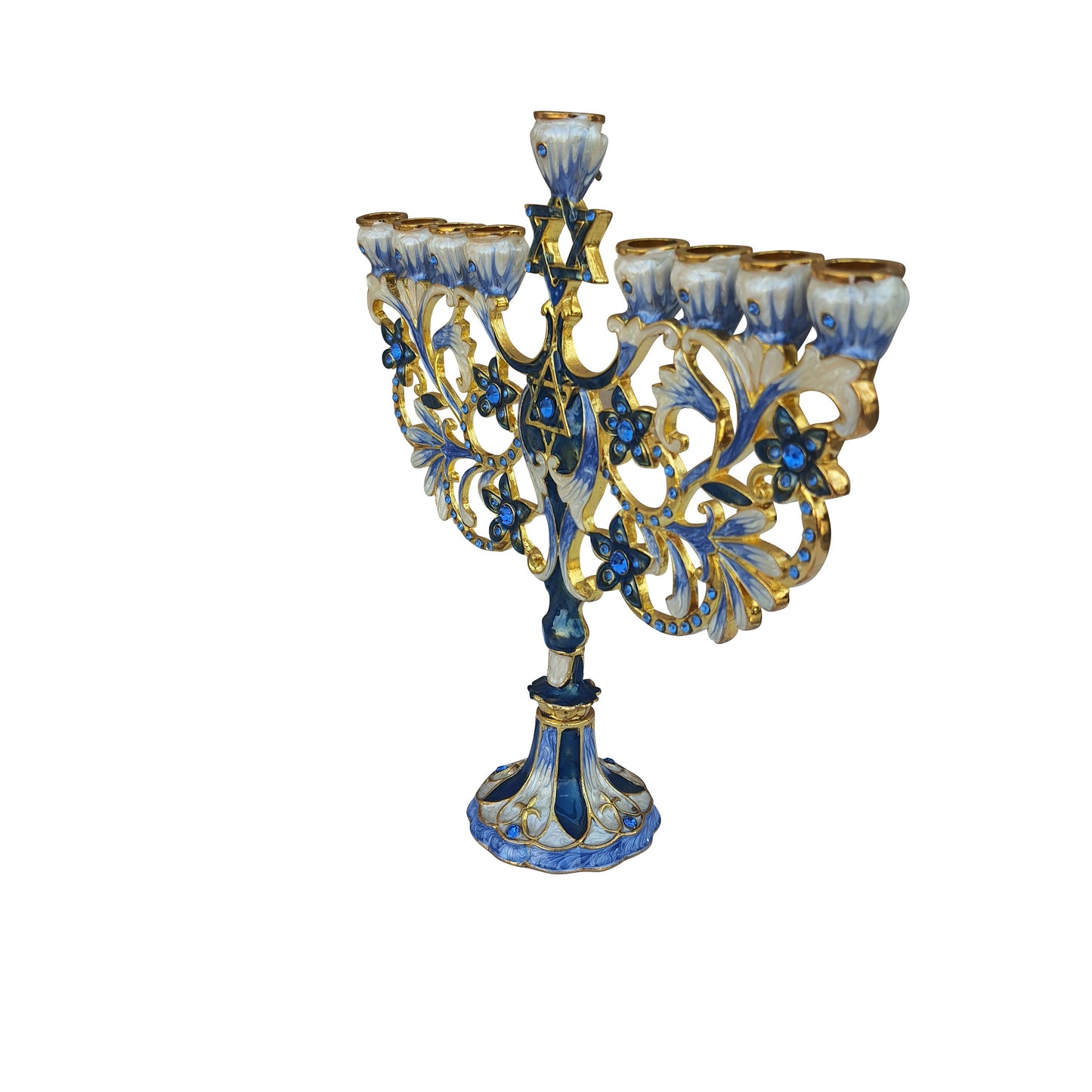 Hanukkah Menorah - Jewish Chanukkiha 7 Inch Height Decorated With Enamel
