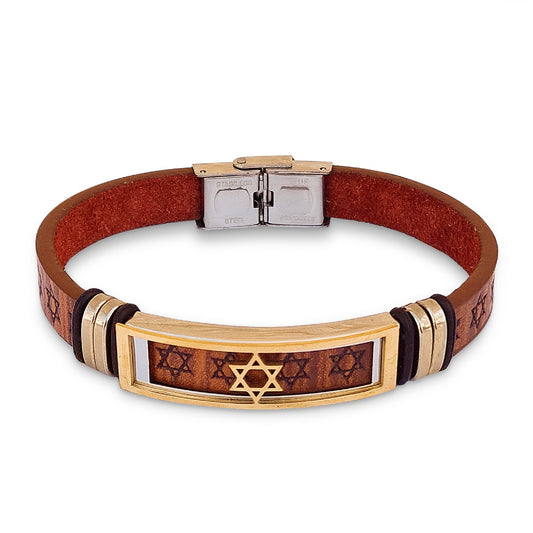 Genuine Leather Bracelet With Star Of David **FAST shipping in USA 2-5**