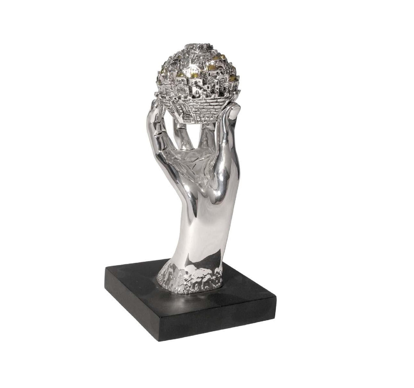 Old City Of Jerusalem Ball Held By Hand Silver Plated