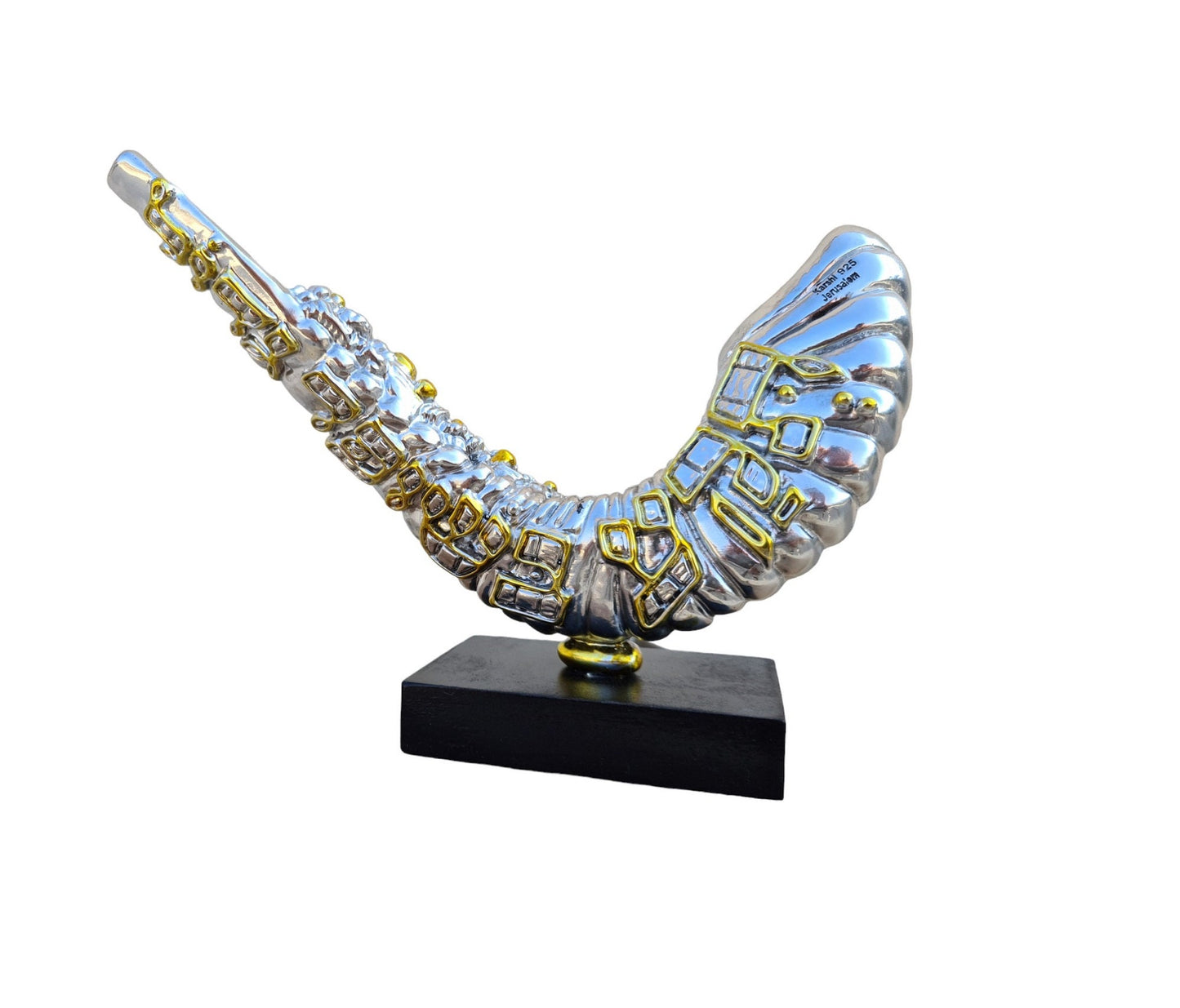 Jerusalem Silver Plated Shofar Rams Horn , Replica of Jewish Shofar Silver Plated With Jerusalem View