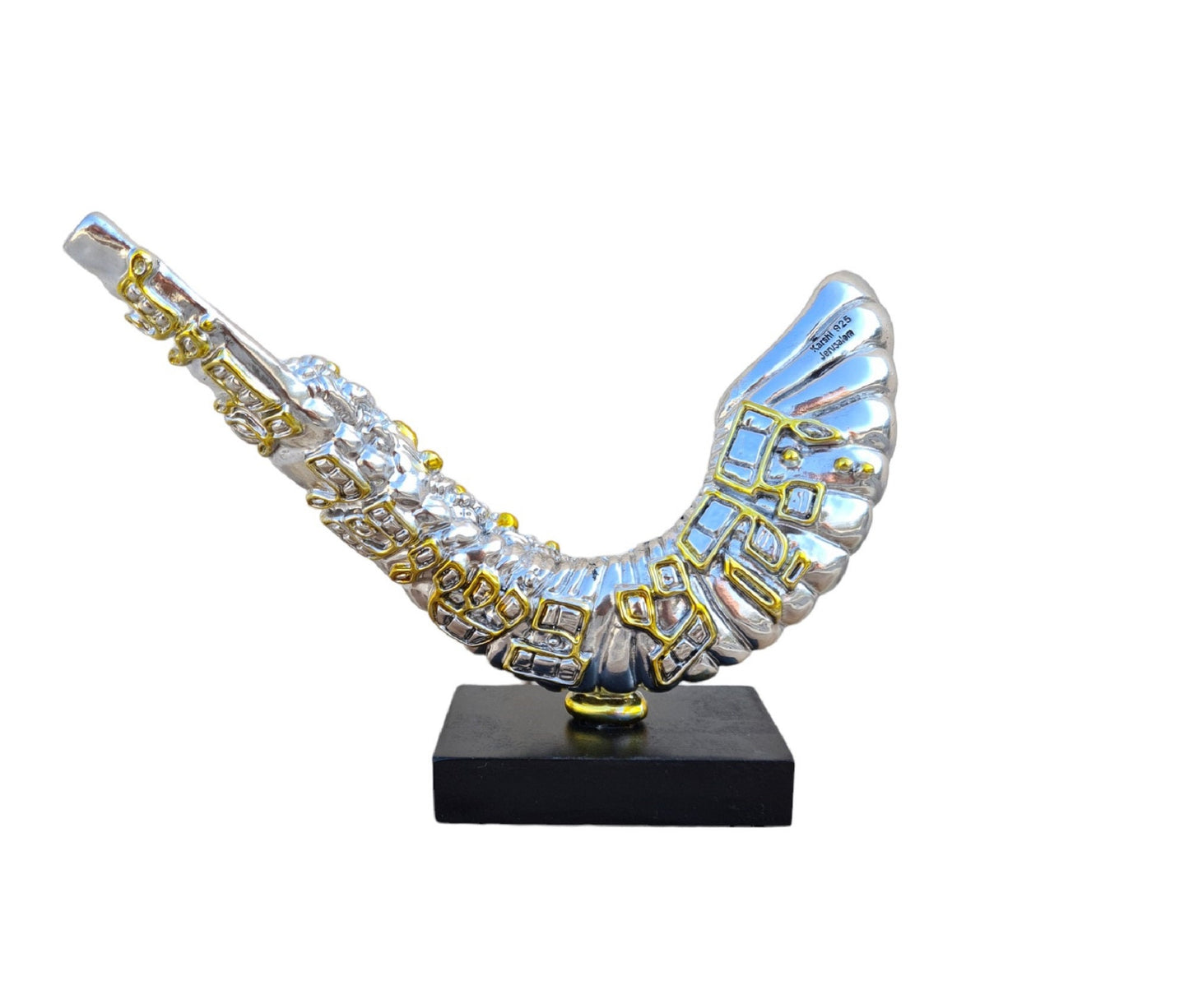 Jerusalem Silver Plated Shofar Rams Horn , Replica of Jewish Shofar Silver Plated With Jerusalem View