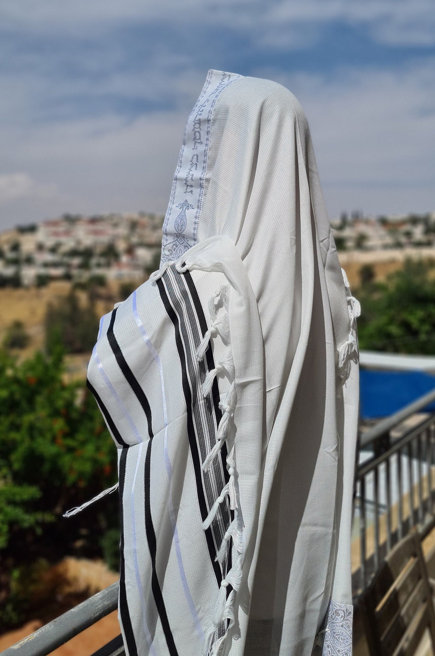 Jewish Kosher Tallit For Men Bar Mitzvah / Wedding Prayer Shawl, Black/Silver Stripes Tallis Made In Israel