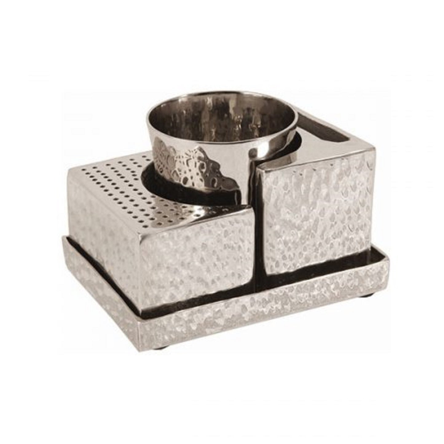 Havdalah Set Hammer Work 3 parts - Silver Judaica Nickel havdalah set