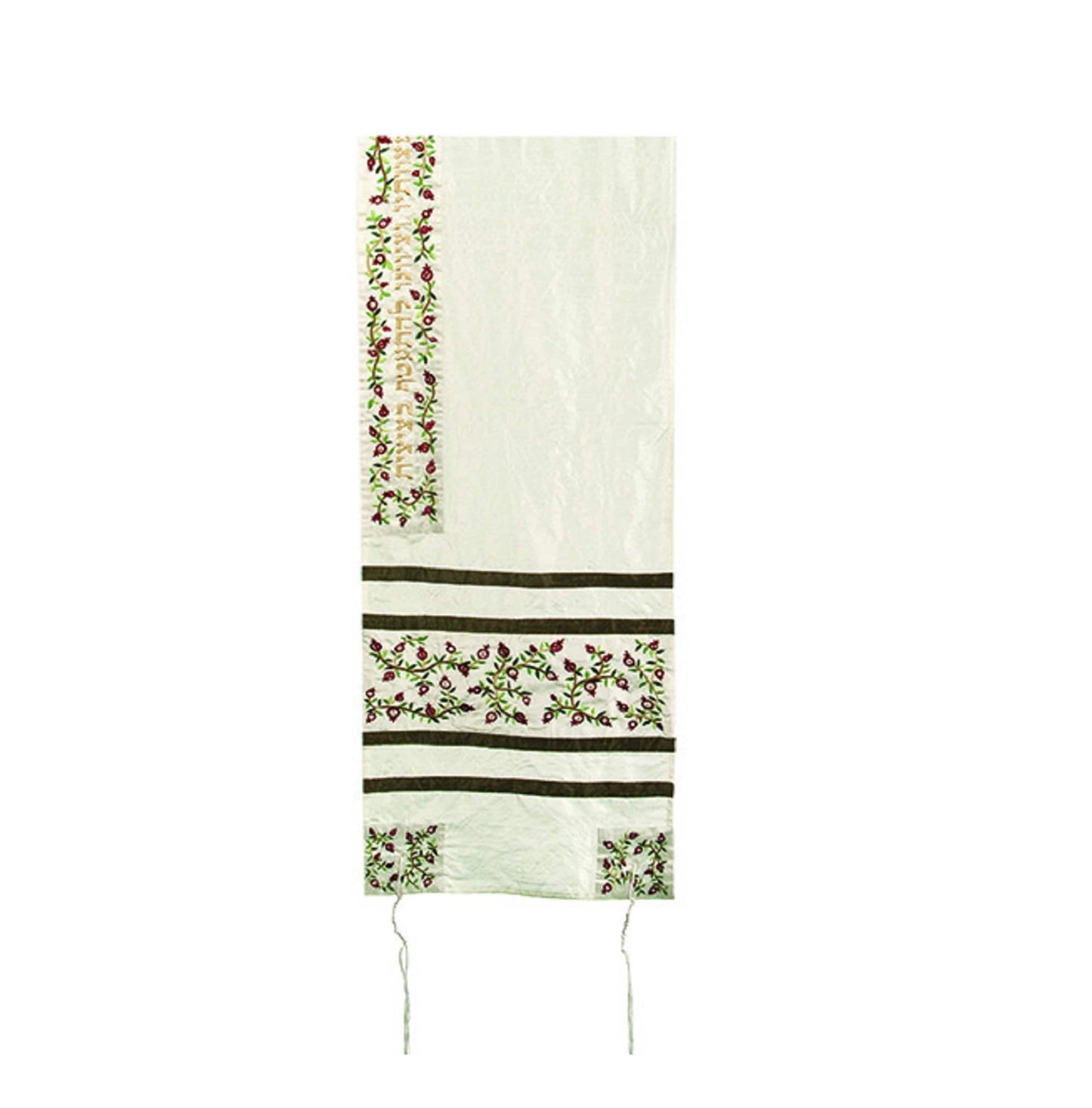 Women Tallit Prayer Shawl 100% Kosher Embroidered With pomegranates Include Matching Bag & yarmulka, White Color