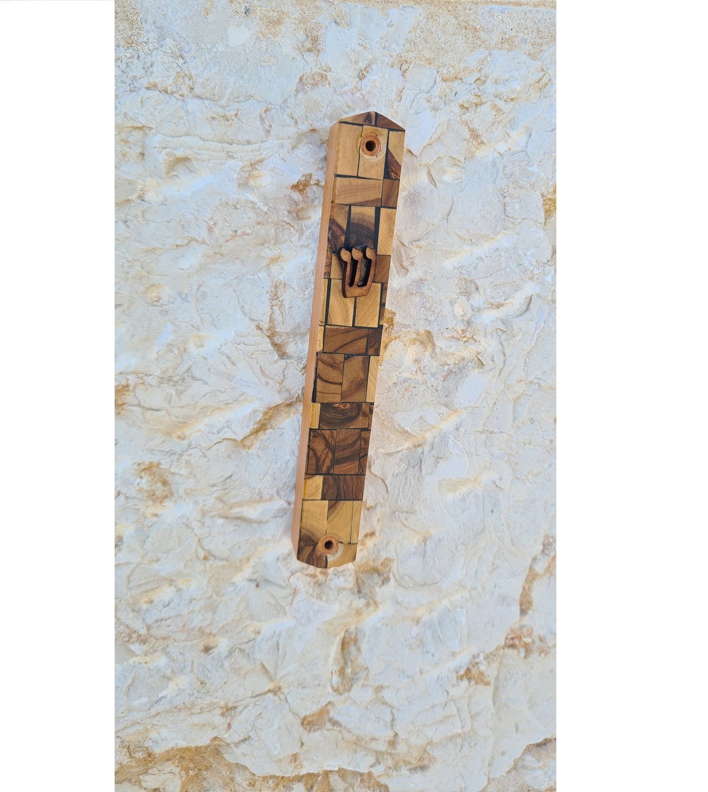 Door Mezuzah Judaica Israel gift - Wood mosaic Mezuzah fit For 10 Cm Scroll (Scroll Not Included)