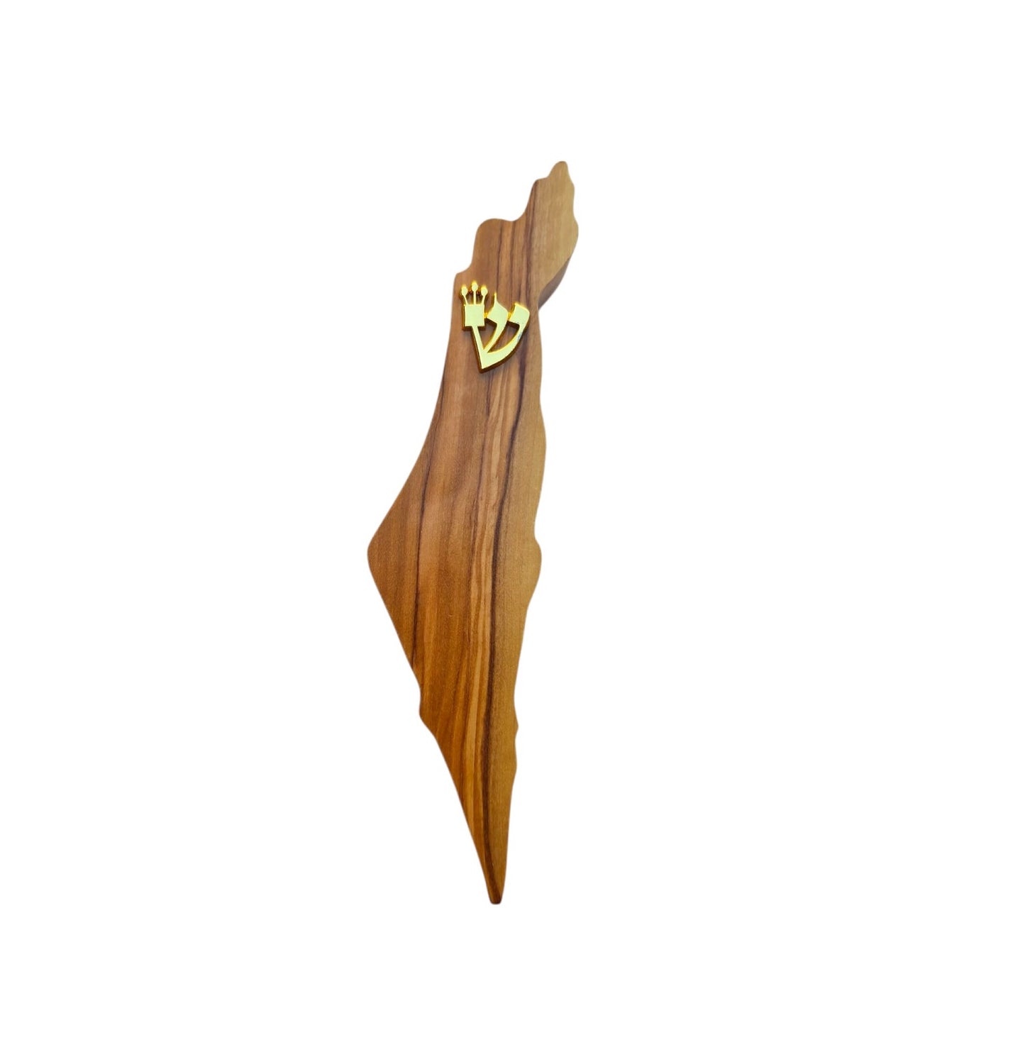 Olive Wood Israel Map Mezuzah Case with Shin – Fits 12 cm Scroll