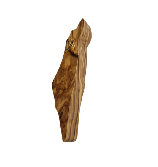 Olive Wood Israel Map Mezuzah Case with Shin – Fits 12 cm Scroll