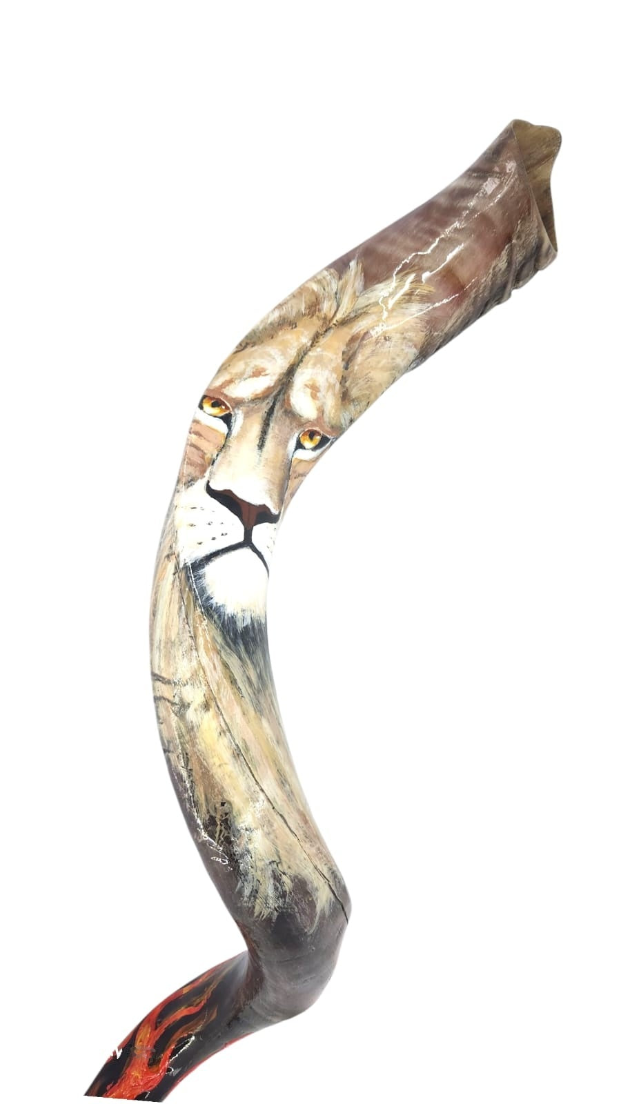 Hand-Painted Kudu Horn Shofar with Lion of Judah and Flames, 36-40 Inches