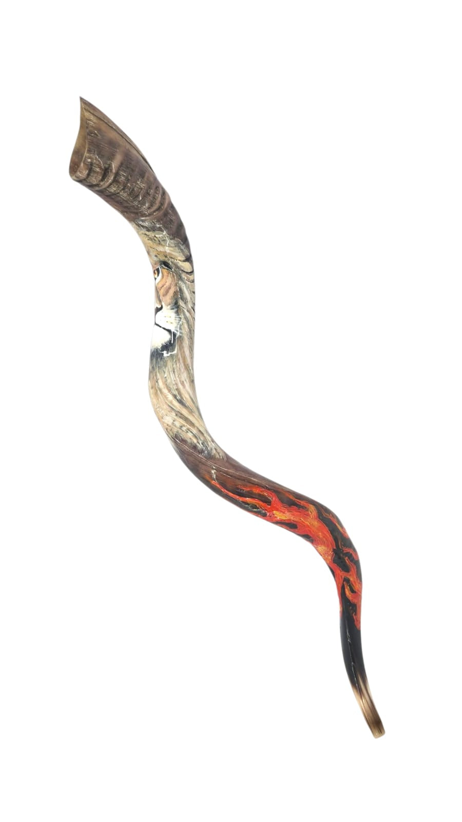 Hand-Painted Kudu Horn Shofar with Lion of Judah and Flames, 36-40 Inches