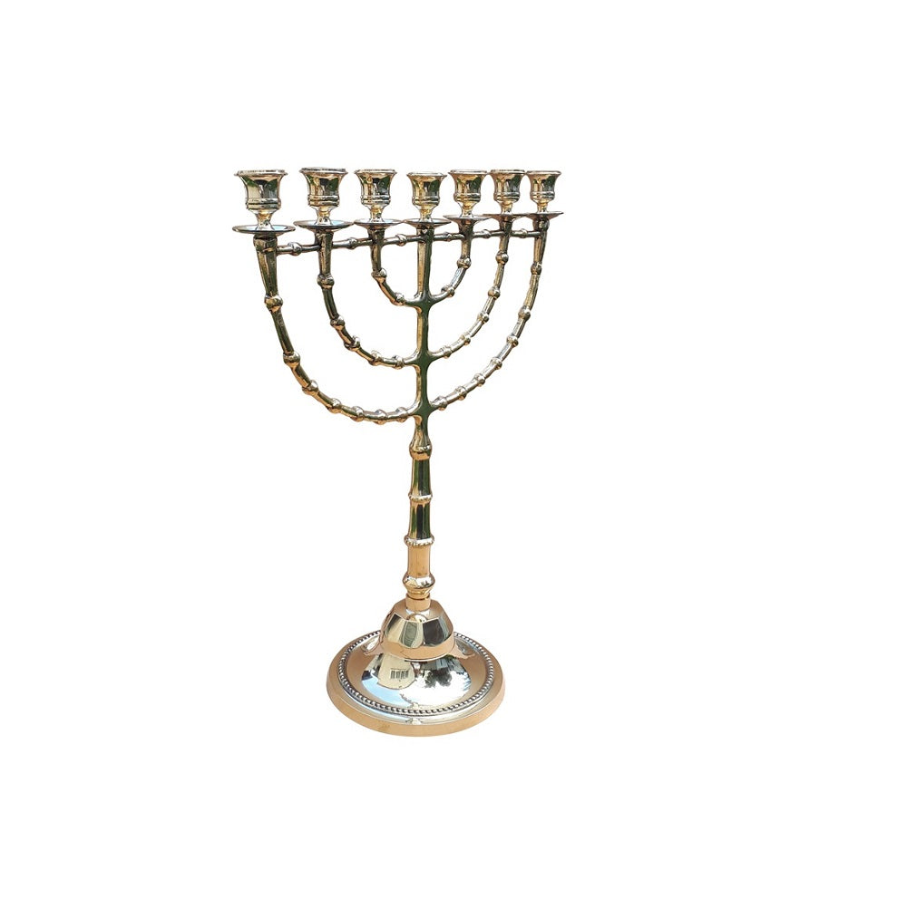 Yellow Copper Seven Branch Menorah – Elegant Temple Style Judaica from Israel