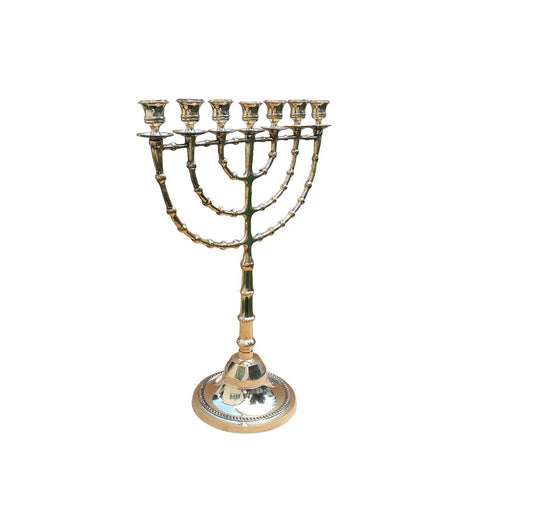 Yellow Copper Seven Branch Menorah – Elegant Temple Style Judaica from Israel