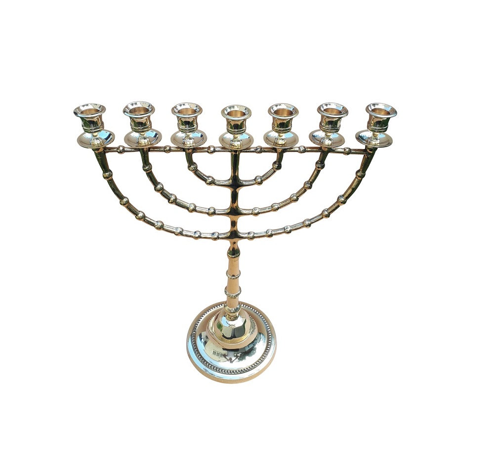 Yellow Copper Seven Branch Menorah – Elegant Temple Style Judaica from Israel
