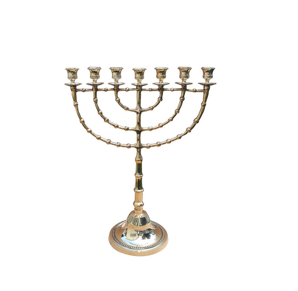 Yellow Copper Seven Branch Menorah – Elegant Temple Style Judaica from Israel