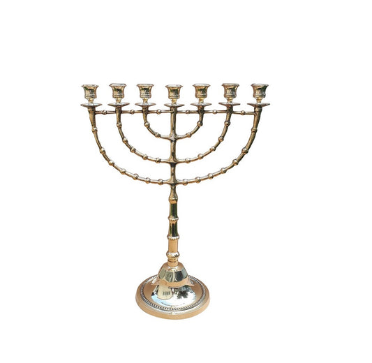 Yellow Copper Seven Branch Menorah – Elegant Temple Style Judaica from Israel