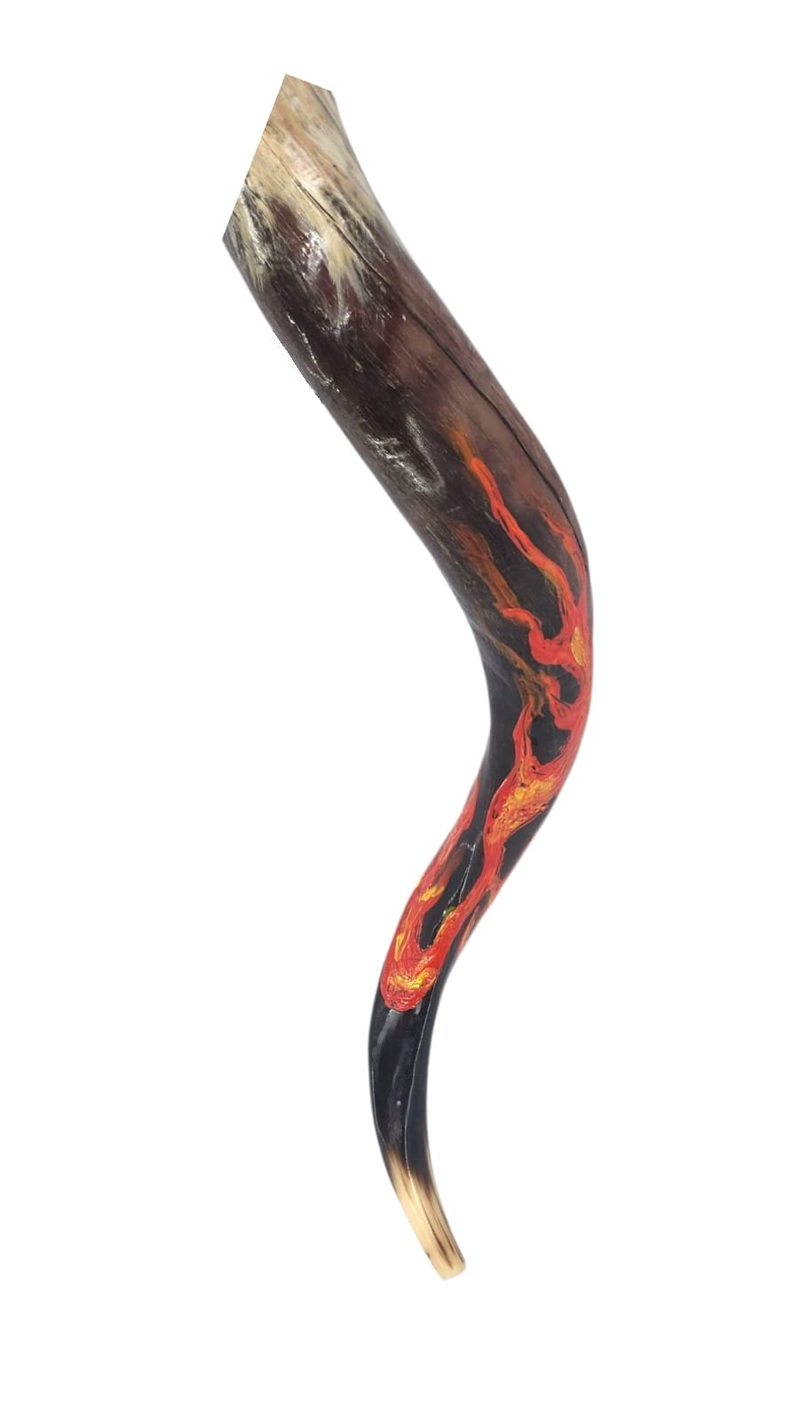 Hand-Painted Kudu Horn Shofar with Lion of Judah and Flames, 36-40 Inches