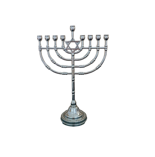 Hanukkah Menorah 9 candle Holder 8.5 Inch Height Hanukkiah With David Star Silver Tone