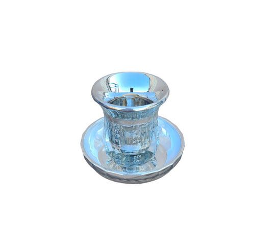 Kiddush Cup Goblet Made Of Glass Silver Color With Matching Plate With Names Of 4 Heaven's rivers Fishon,  Gihon,  Euphrates & Tigris