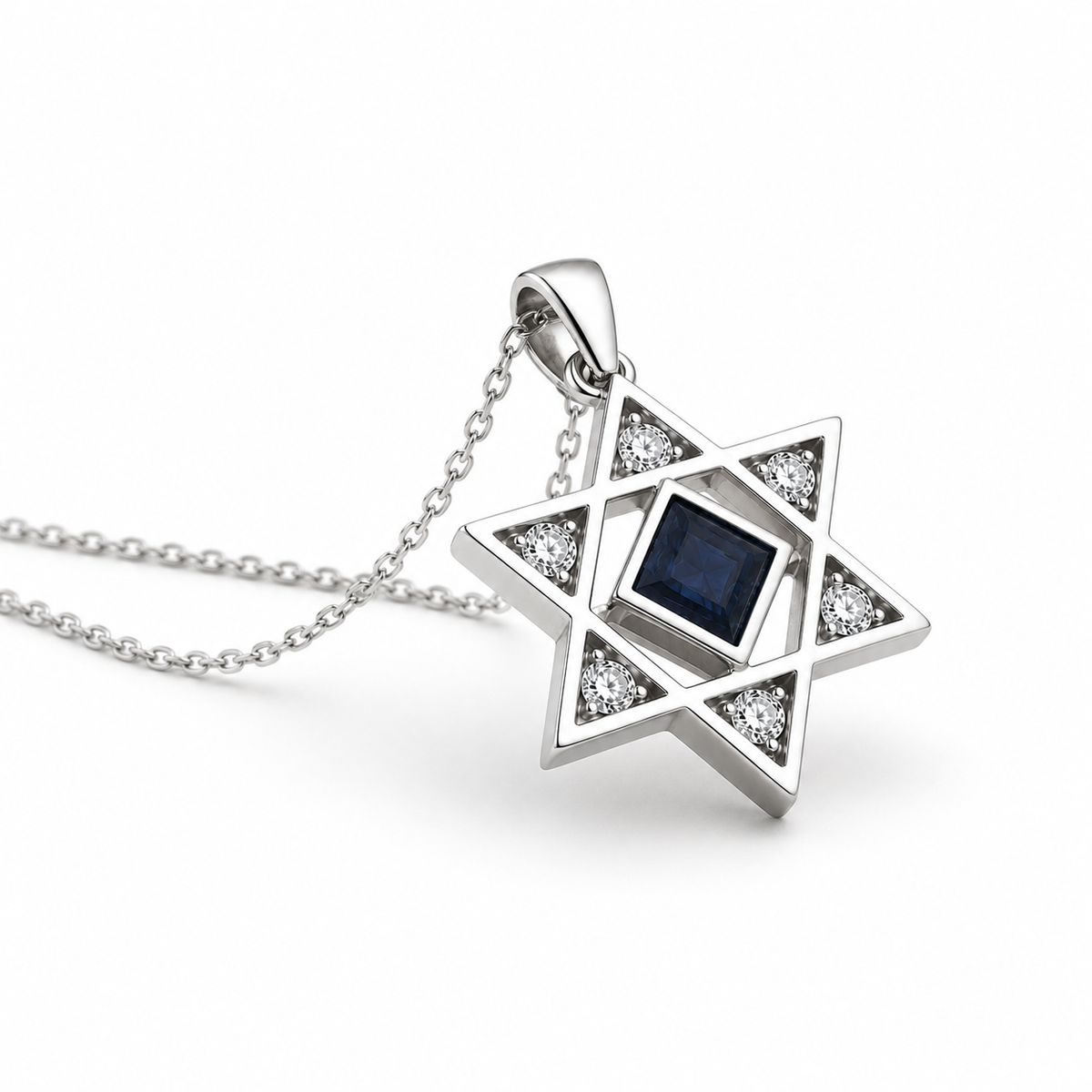 Sterling Silver Star of David Necklace with Nano Prayer Chip & Zircon Stones