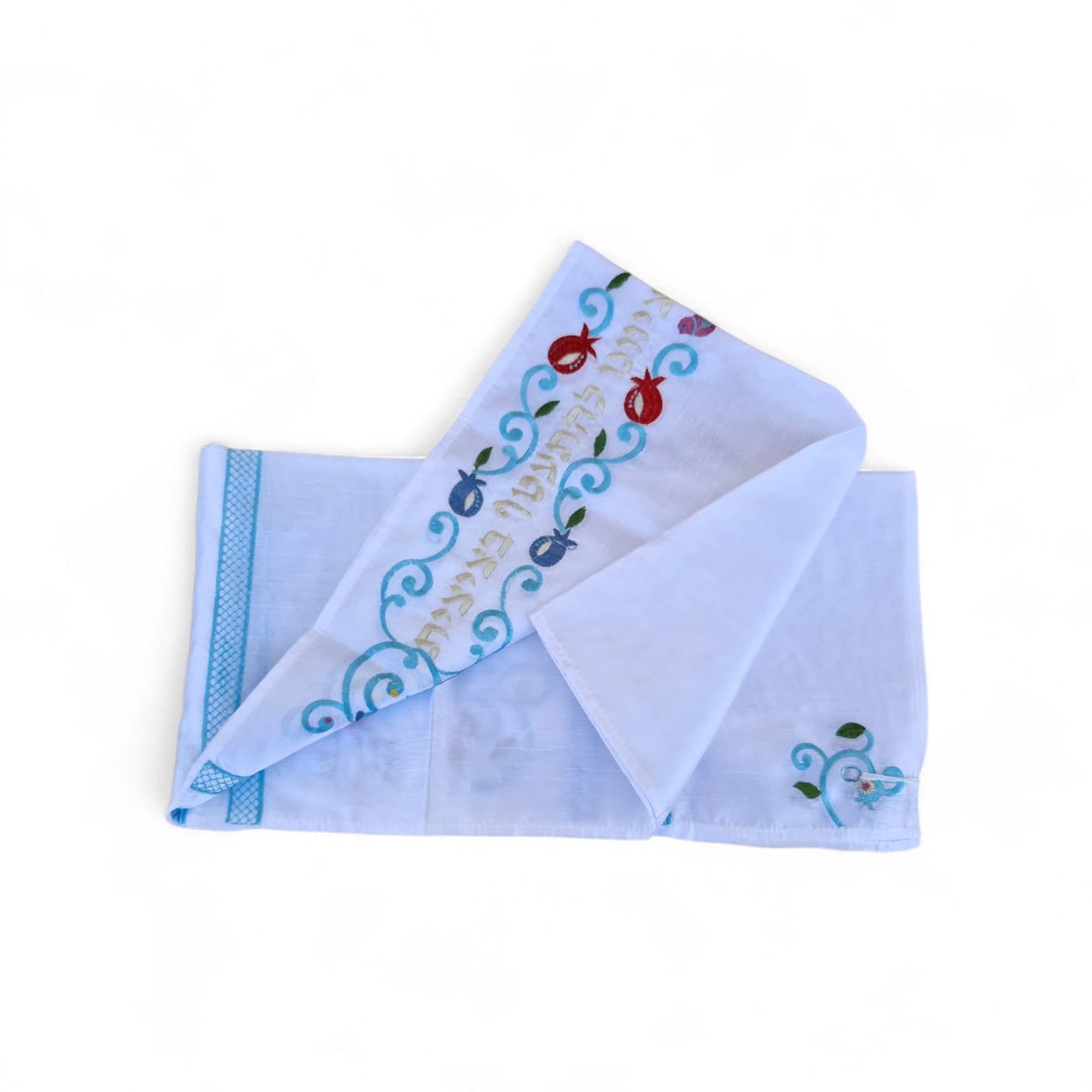 Tallit Prayer Shawl For Women 100% Kosher Embroidered WitH Pomegranates and Flowers Include Matching Bag & yarmulka
