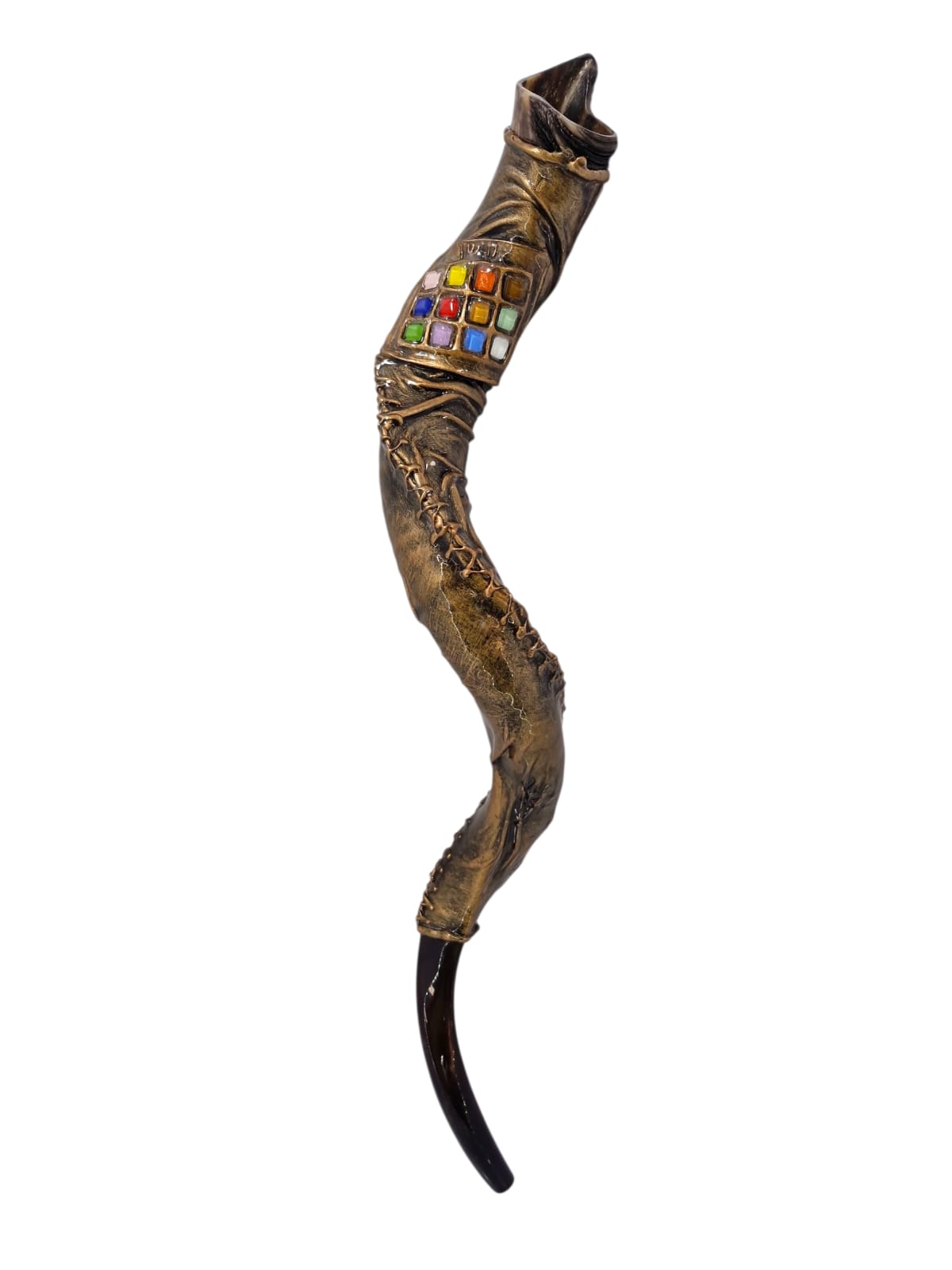 Yemenite Kudu Shofar – Handcrafted with Leather and Hoshen Stones