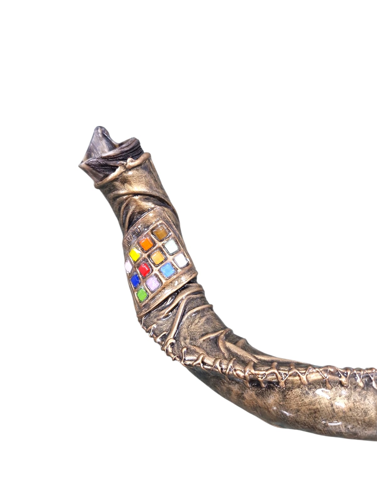 Yemenite Kudu Shofar – Handcrafted with Leather and Hoshen Stones