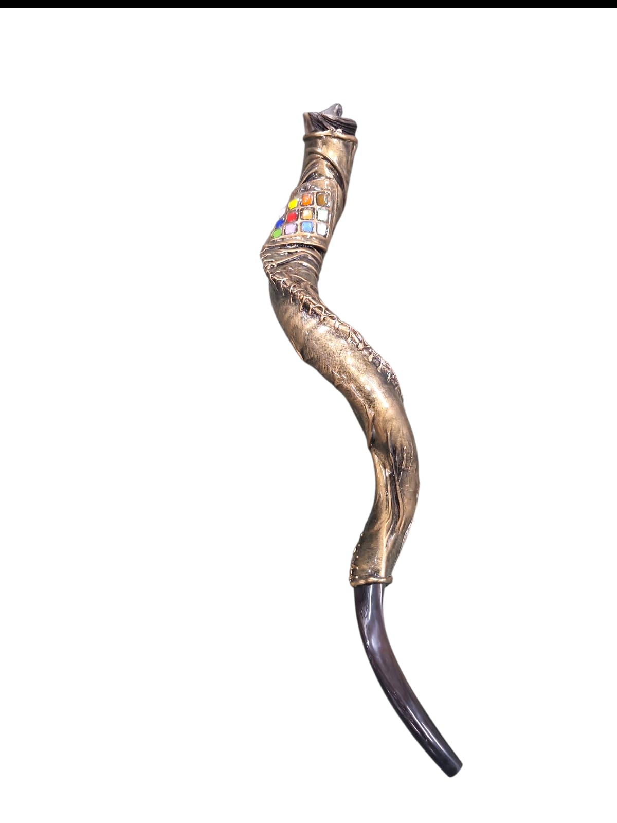 Yemenite Kudu Shofar – Handcrafted with Leather and Hoshen Stones