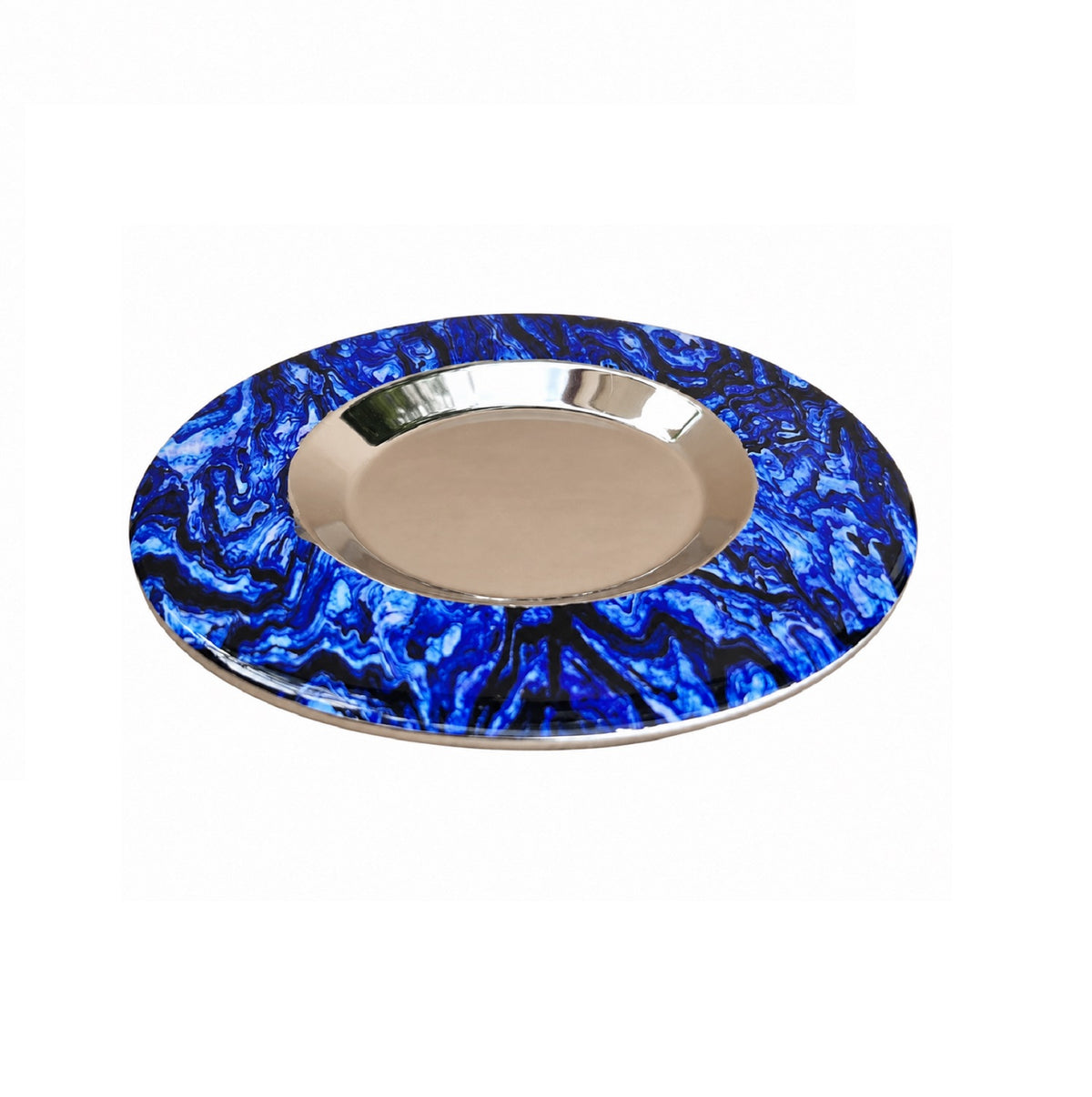Elegant Blue Enamel Kiddush Cup & Saucer Set