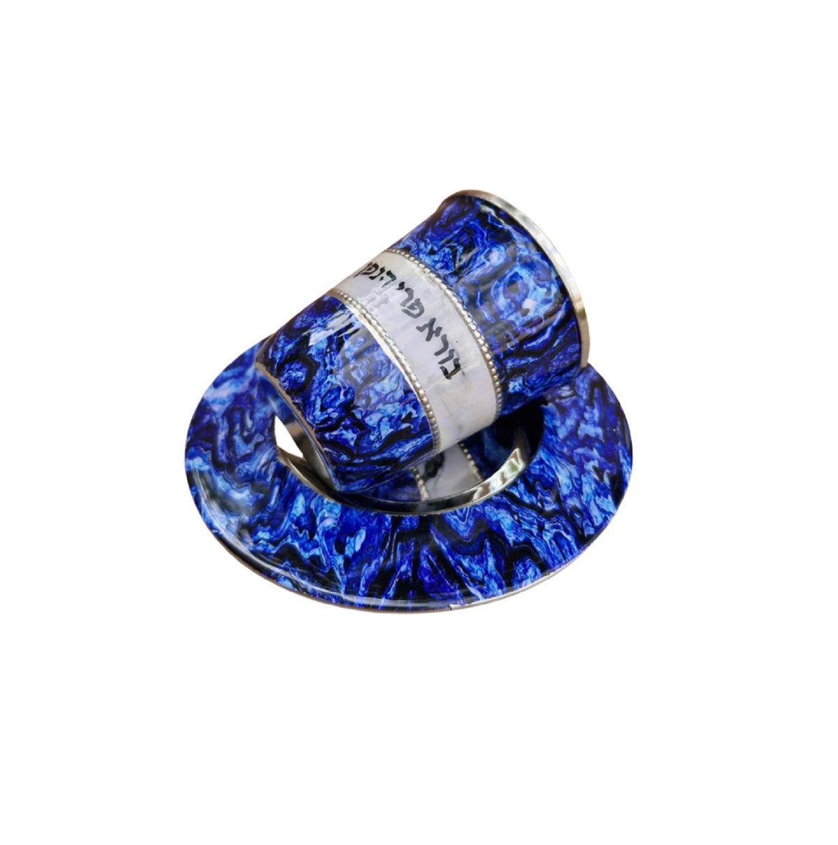 Elegant Blue Enamel Kiddush Cup & Saucer Set