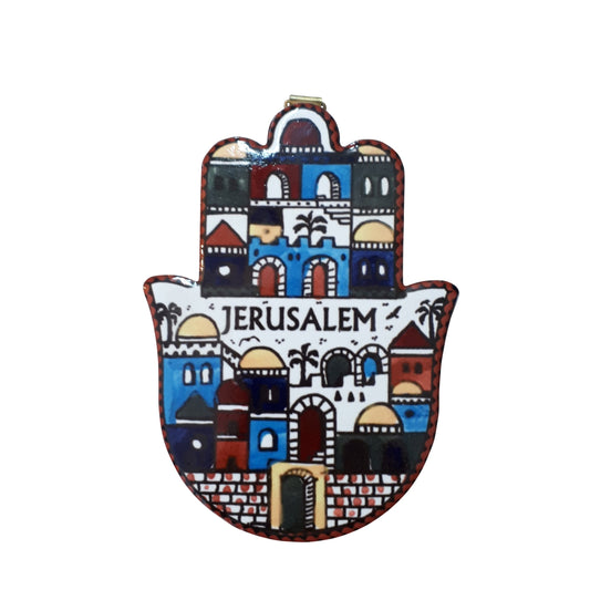 Hamsa wall hanging , Made of Ceramic With Jerusalem Motives