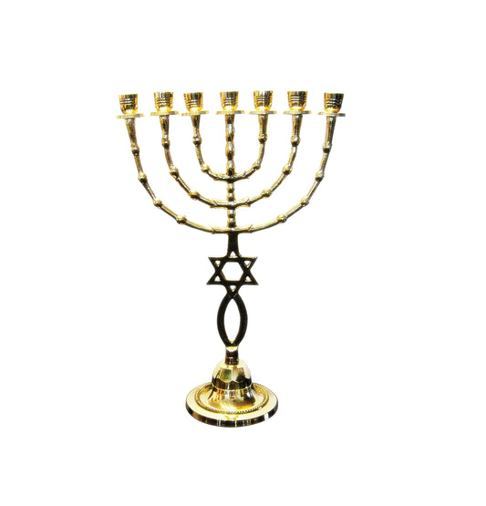 Grafted In Messianic Seven Branches Menorah 15.5 Inches Height Brass/Copper