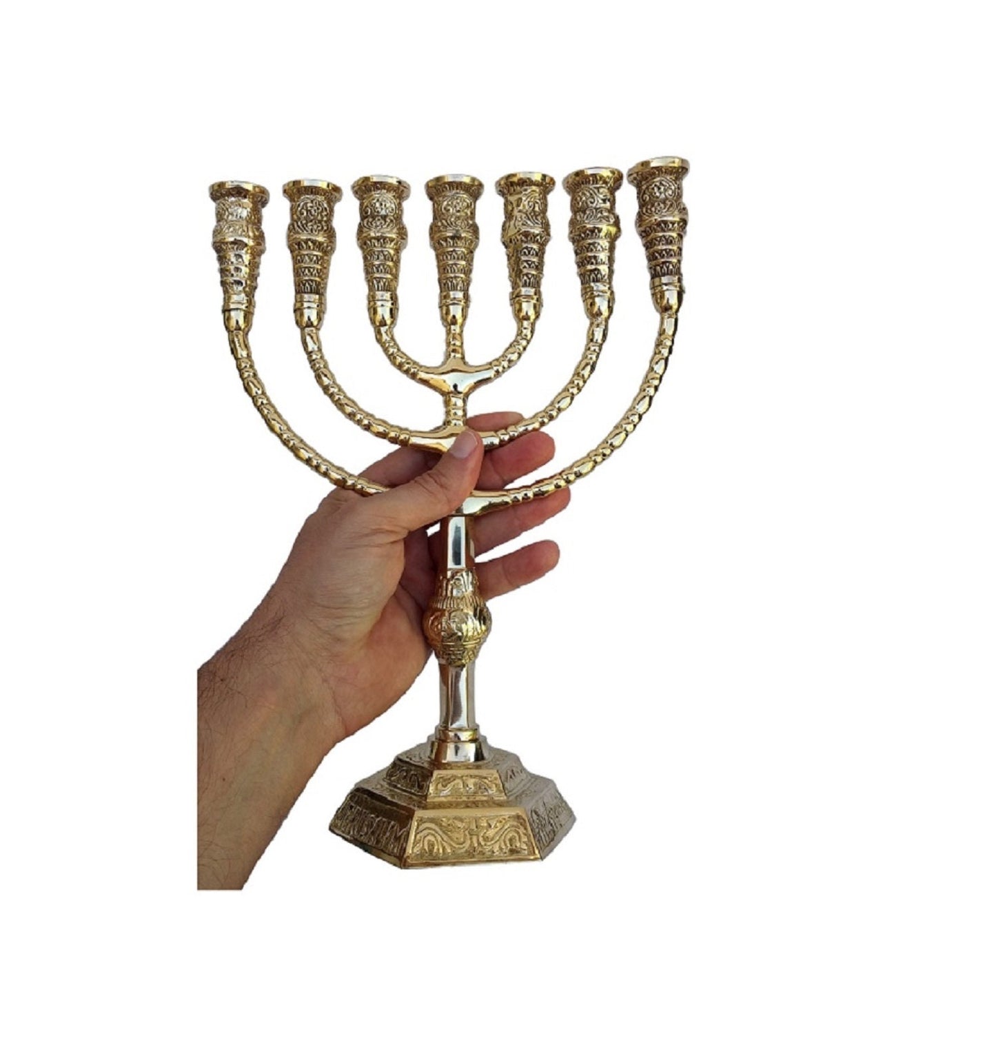 Jerusalem Temple 7 Branches Menorah Candle Holder Brass Copper