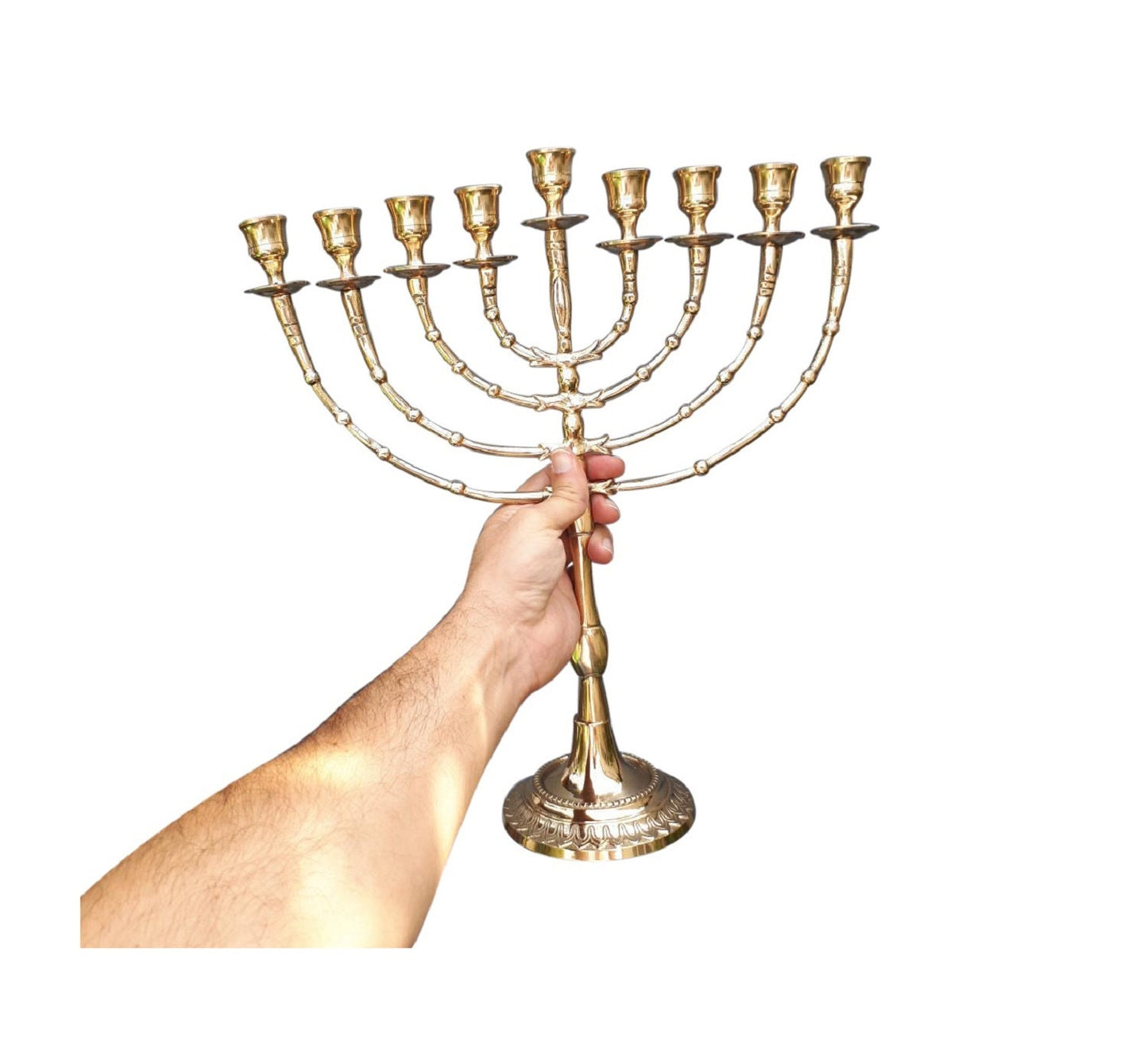 Big hanukkah menorah Gold Plated, chanukiah 16 Inch Height (40 Cm)