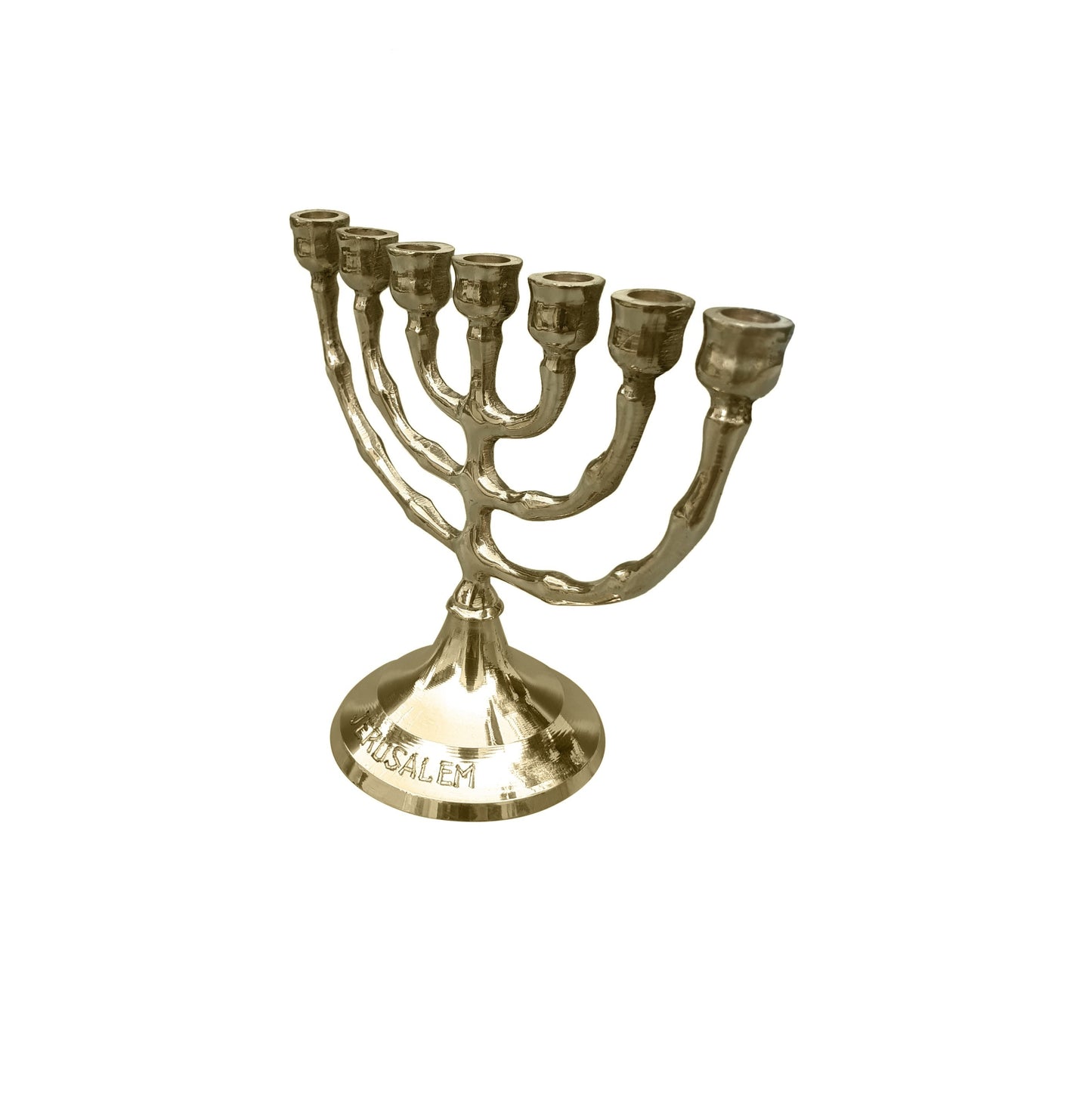 Small Jerusalem Seven Branches Menorah 3.3 Inches Height Brass/Copper