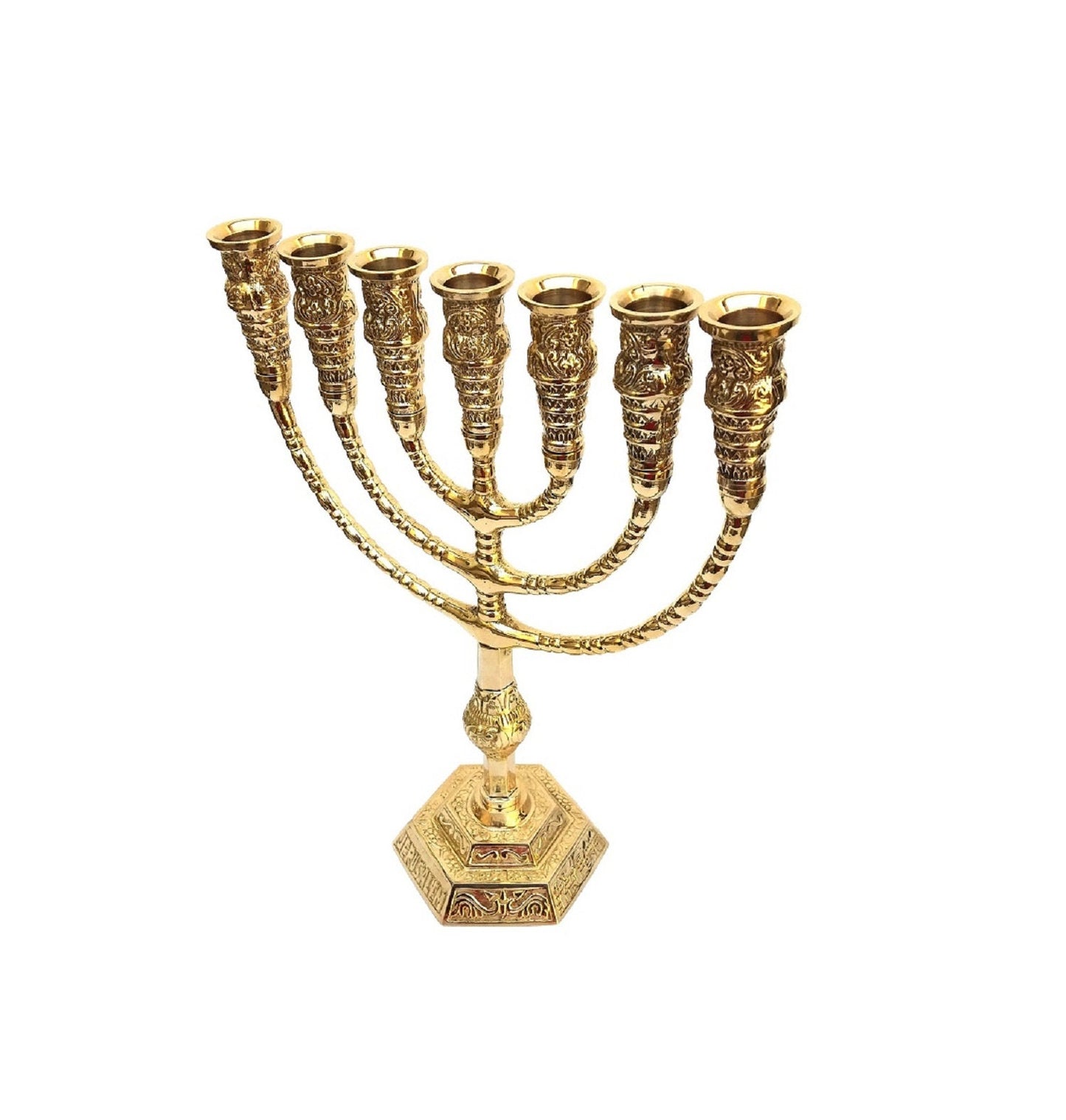 Jerusalem Temple 7 Branches Menorah Candle Holder Brass Copper