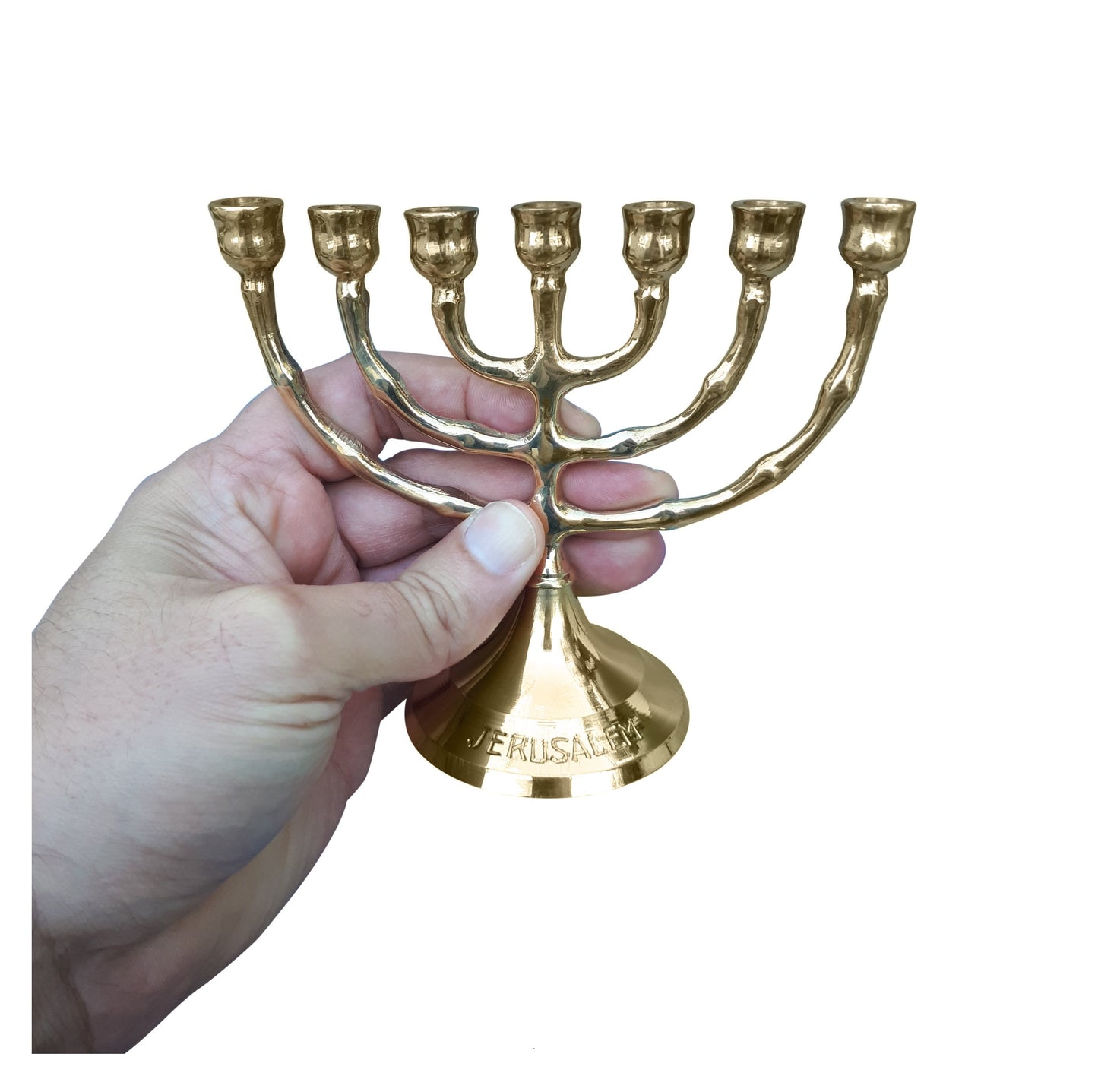 Small Jerusalem Seven Branches Menorah 3.3 Inches Height Brass/Copper